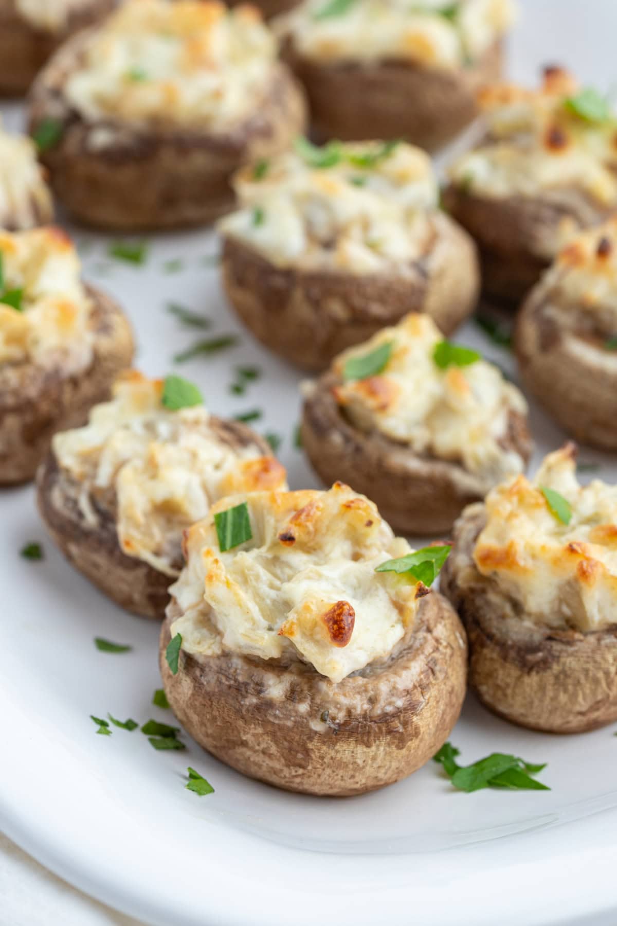 artichoke stuffed mushrooms on platter