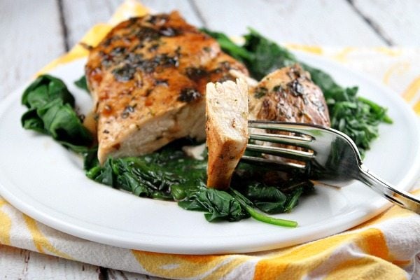 Cutting into Balsamic Glazed Chicken