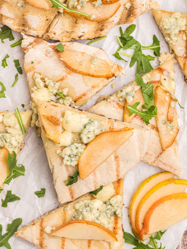 slices of blue cheese and pear pizza