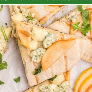 pinterest image for blue cheese and pear pizza