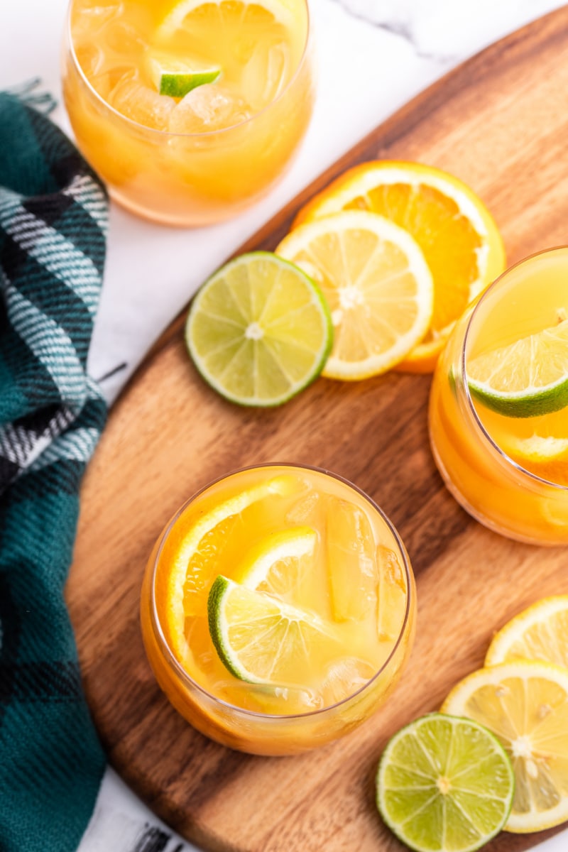 overhead shot of glasses of brunch punch