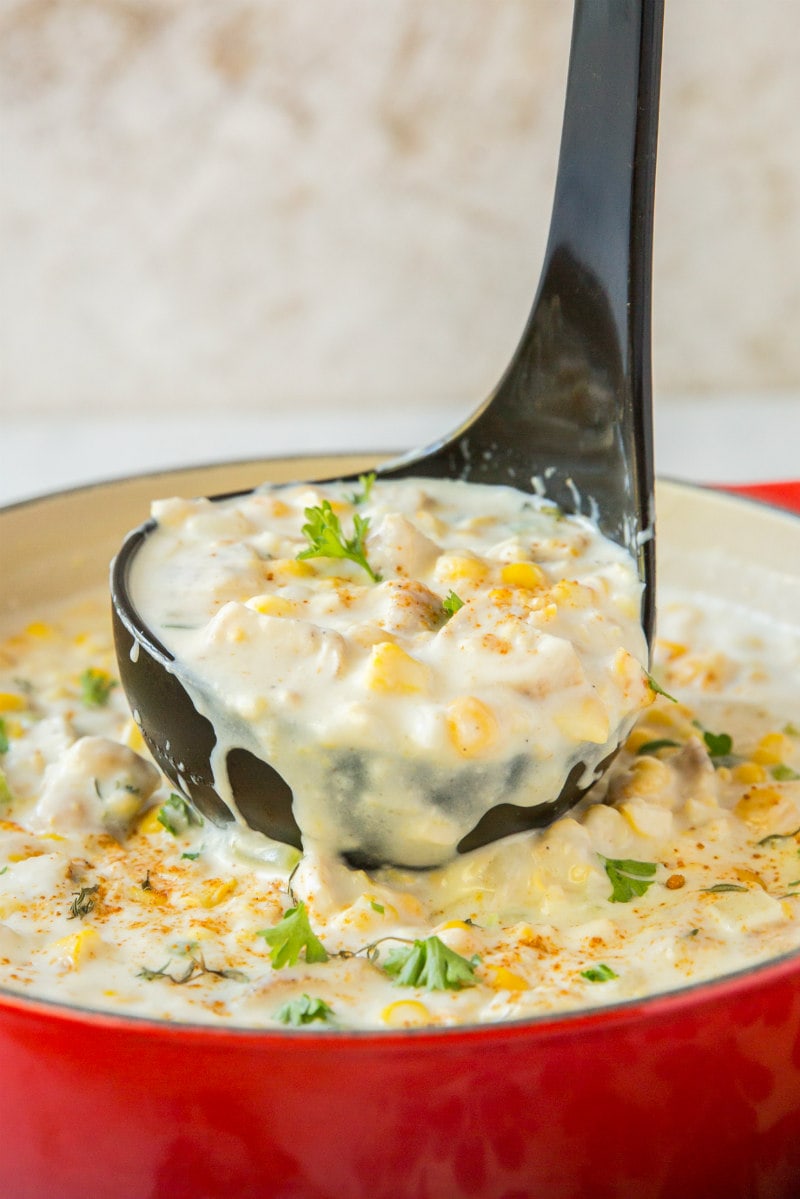 serving easy chicken corn chowder