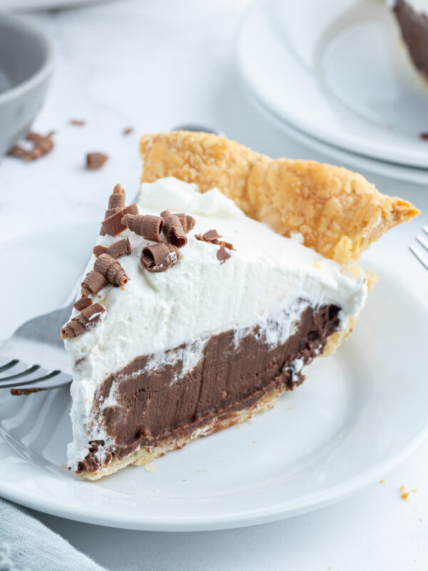 slice of chocolate cream pie on a plate