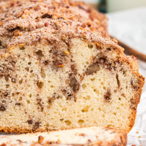 loaf of cinnamon pecan bread sliced open