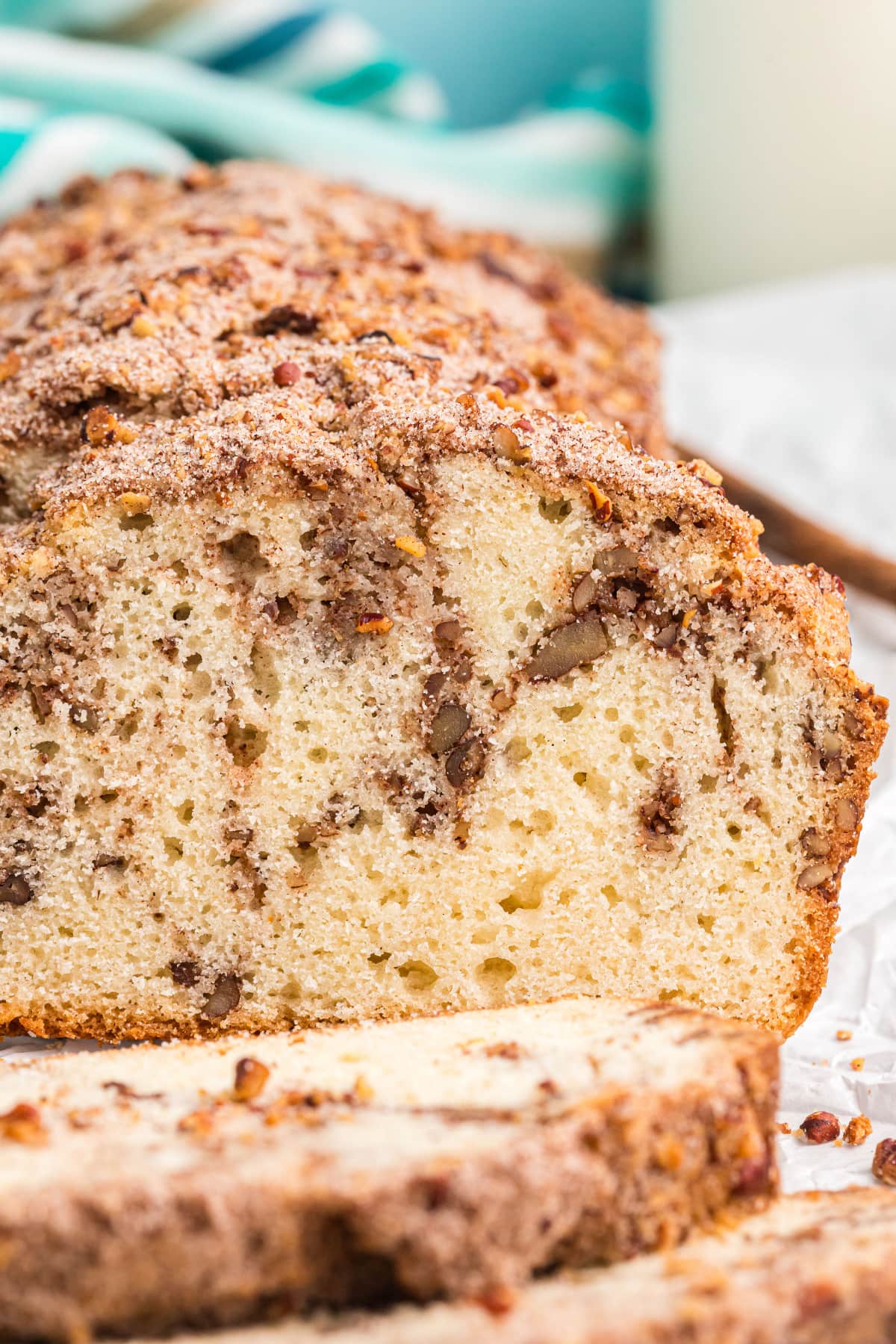 loaf of cinnamon pecan bread sliced open