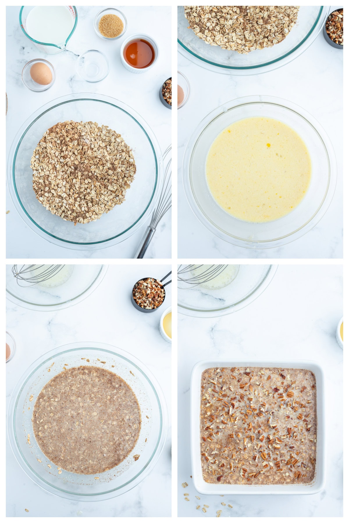 four photos showing how to make cinnamon roll baked oatmeal