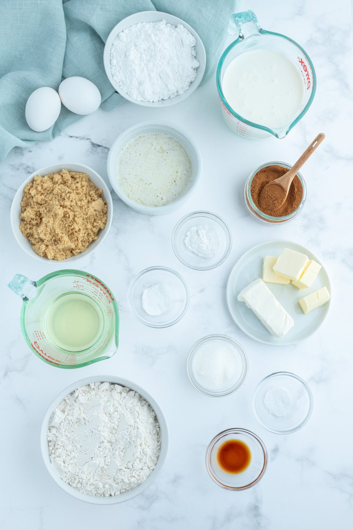 ingredients displayed for making cinnamon roll waffles