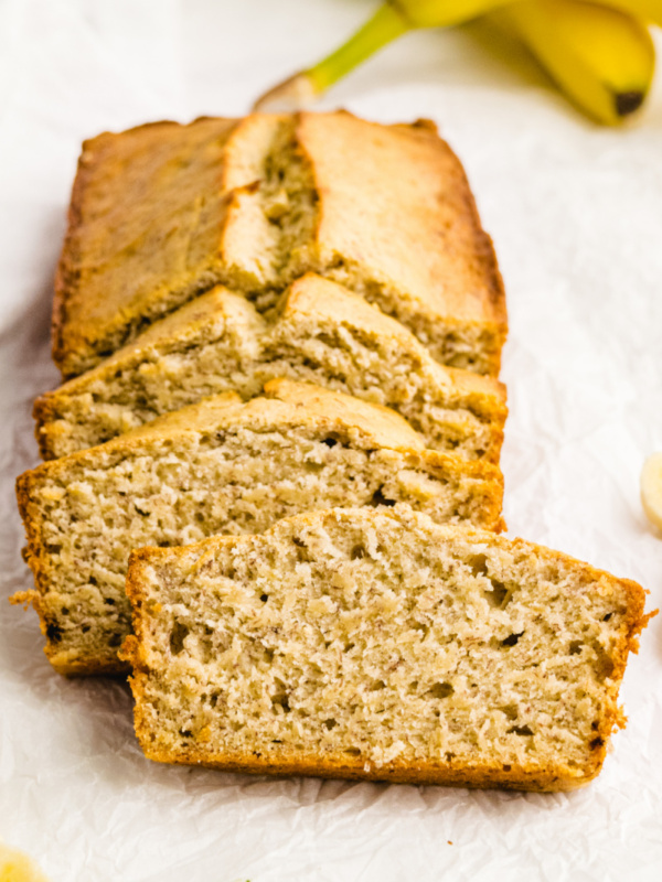 loaf of banana bread sliced