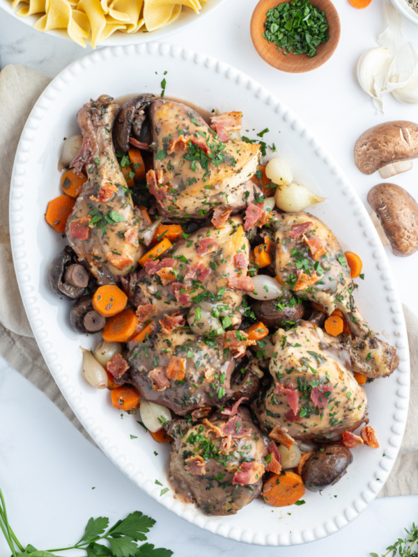 coq au vin on a platter