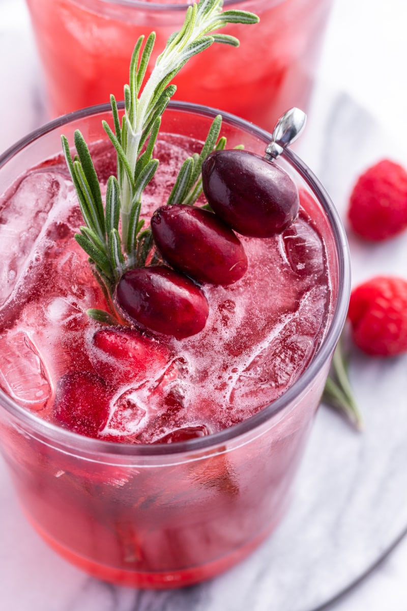 overhead shot of cranberry gin spritzer