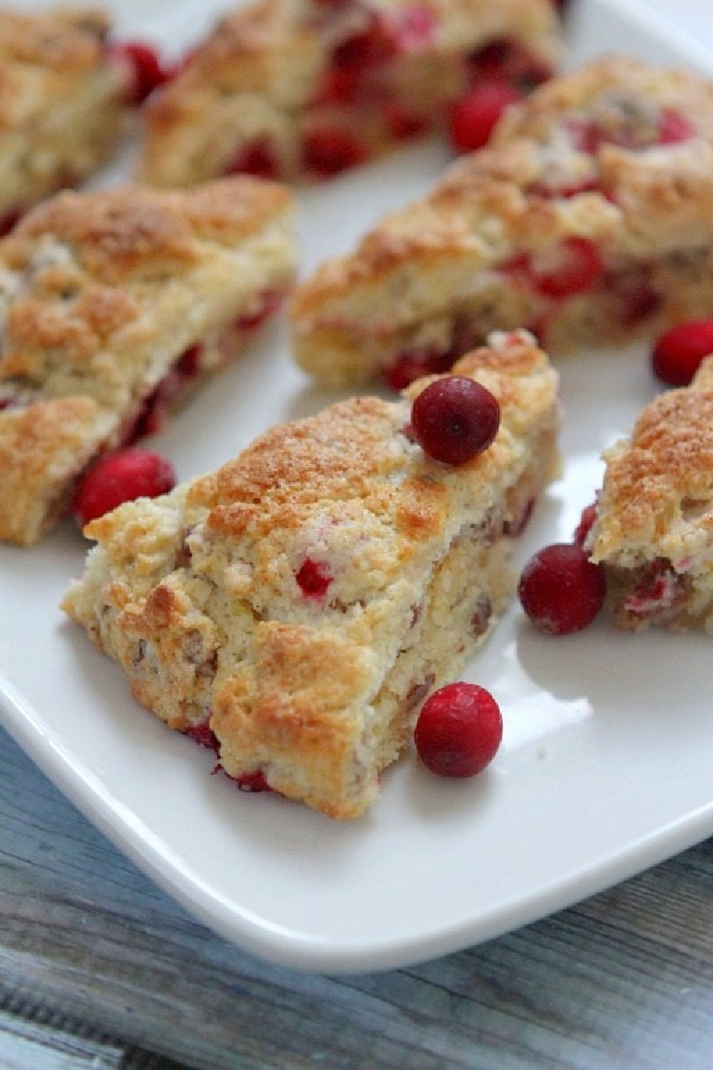 cranberry orange scones on a serving plate