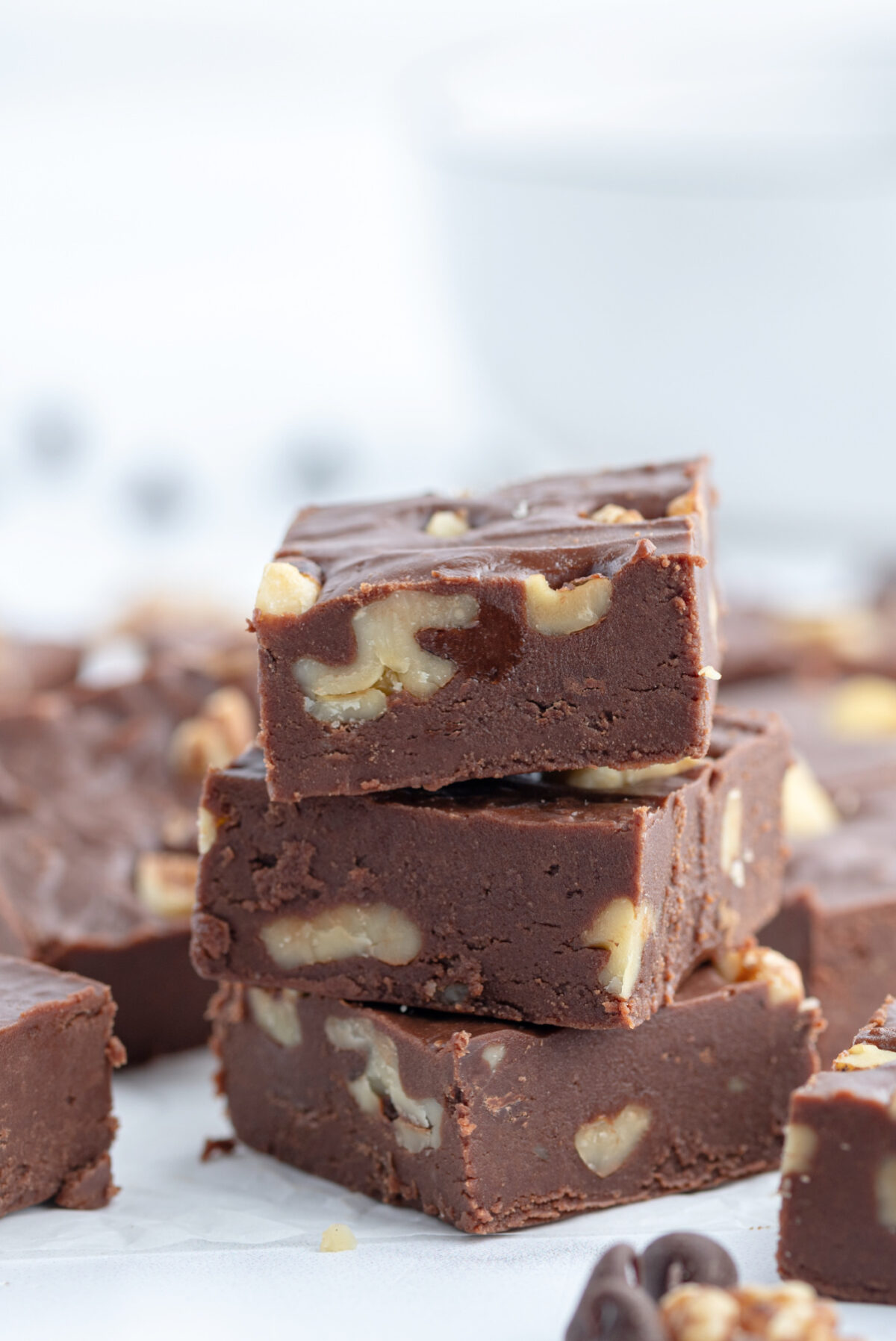 three pieces of fudge stacked