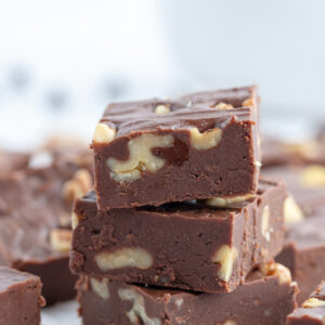 three pieces of fudge stacked