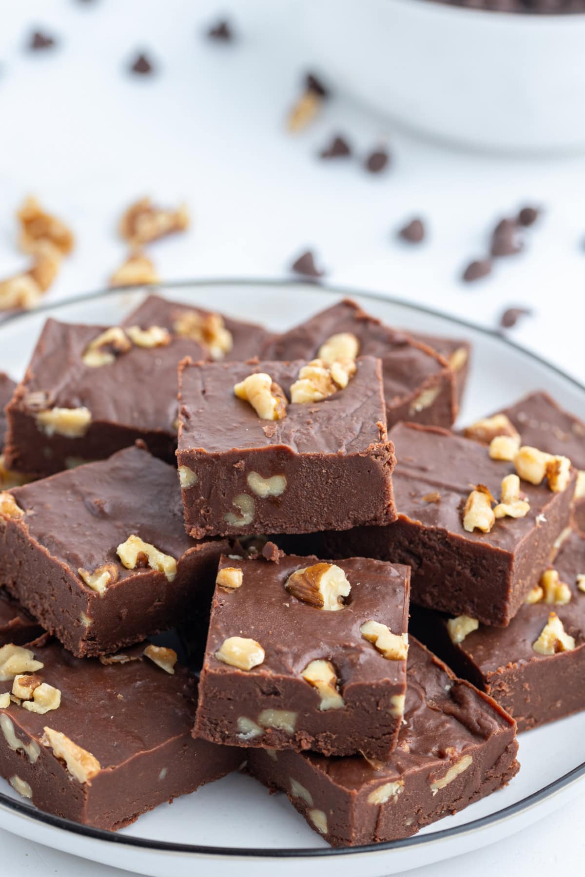 platter of creamy chocolate walnut fudge