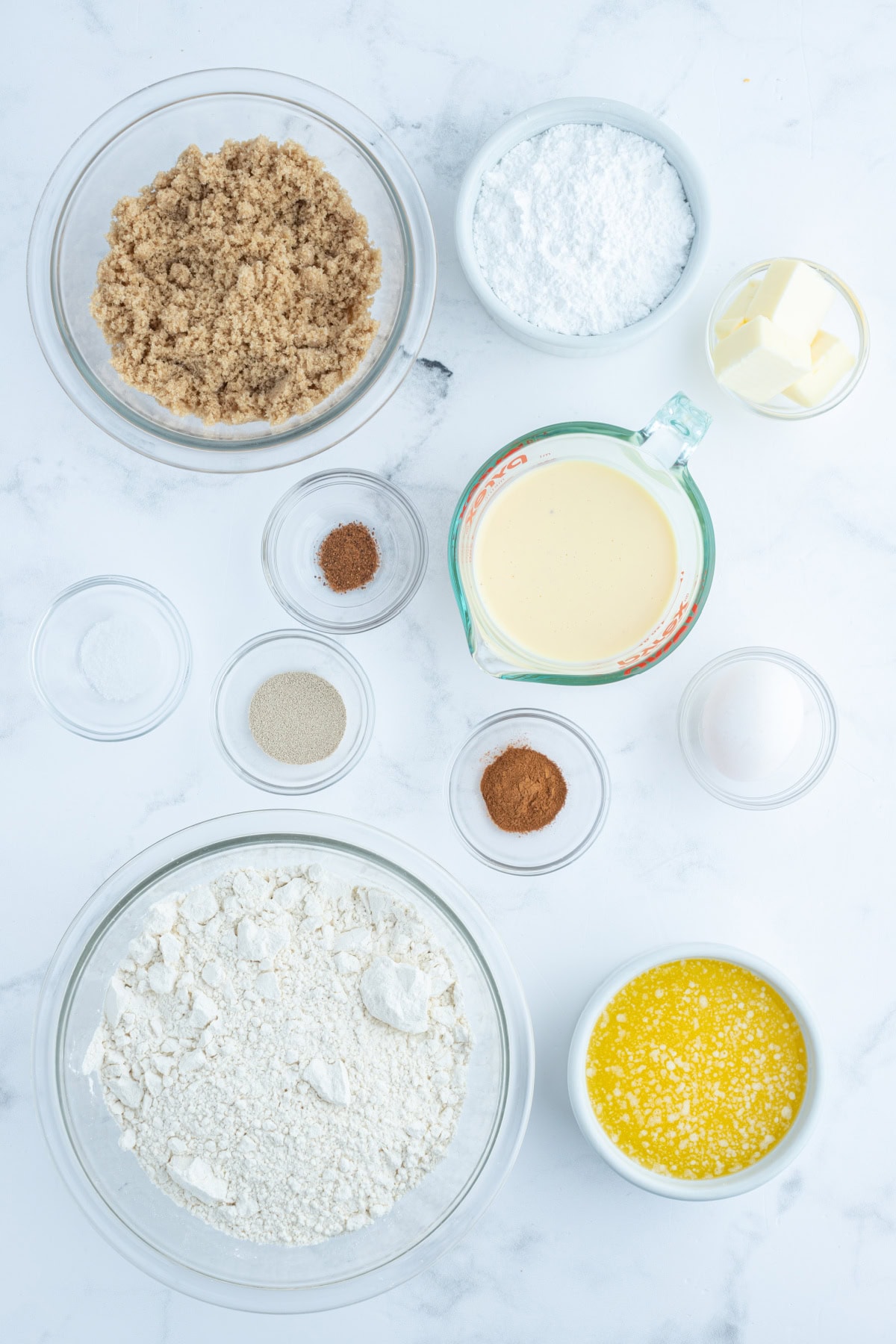 ingredients displayed for making eggnog monkey bread