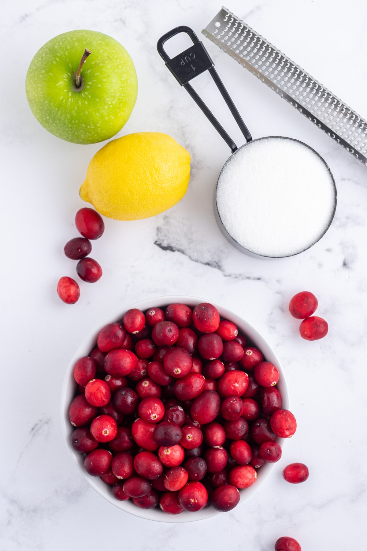 ingredients displayed for making fresh cranberry jam