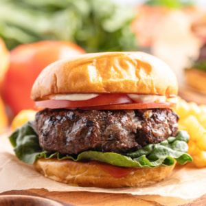 hamburger on a cutting board