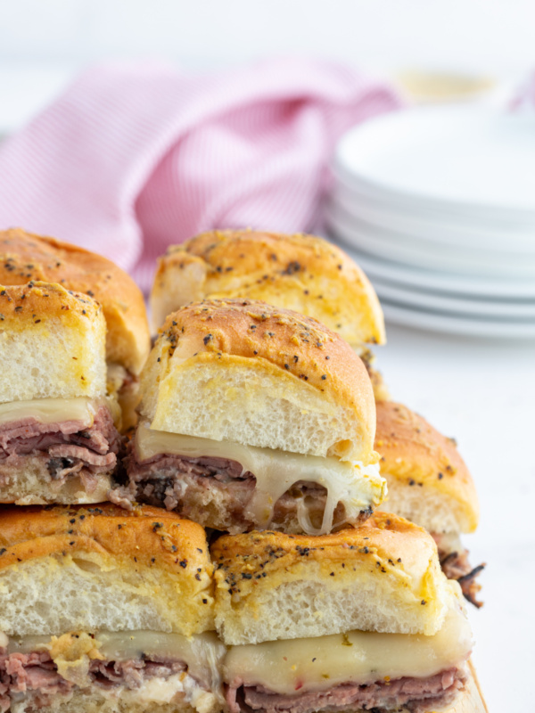 hot hawaiian beef sandwiches in a stack