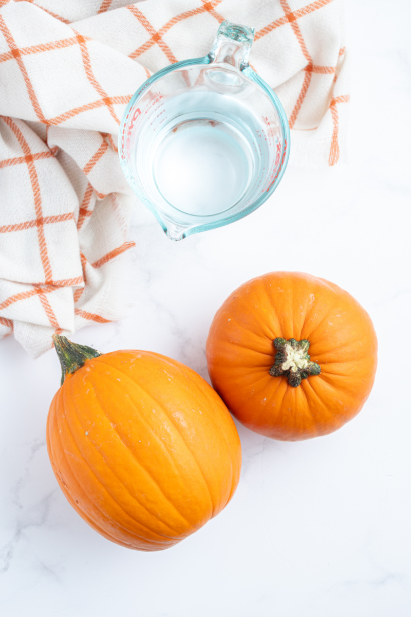 ingredients displayed for how to make pumpkin puree