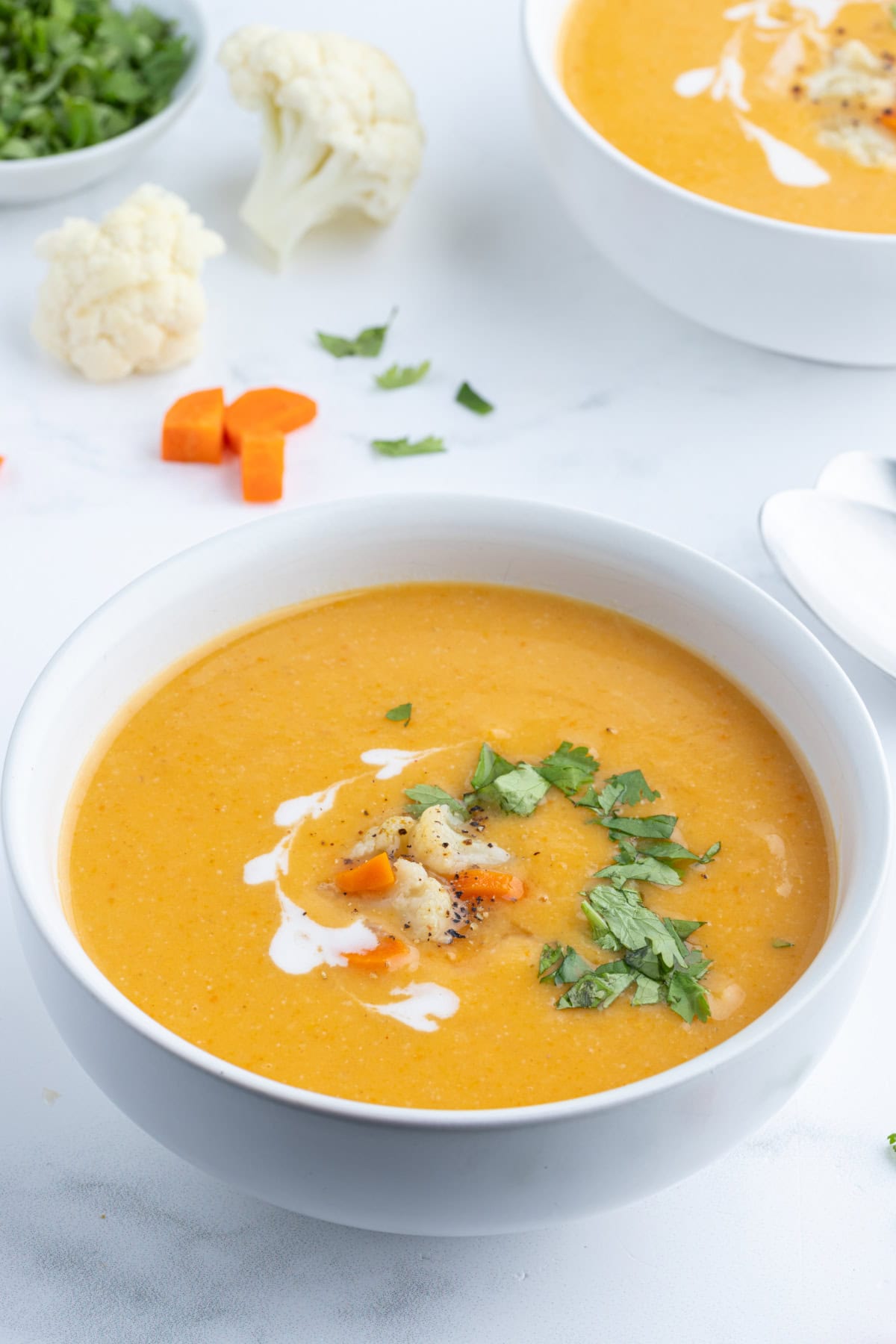 bowl of instant pot cauliflower and sweet potato soup