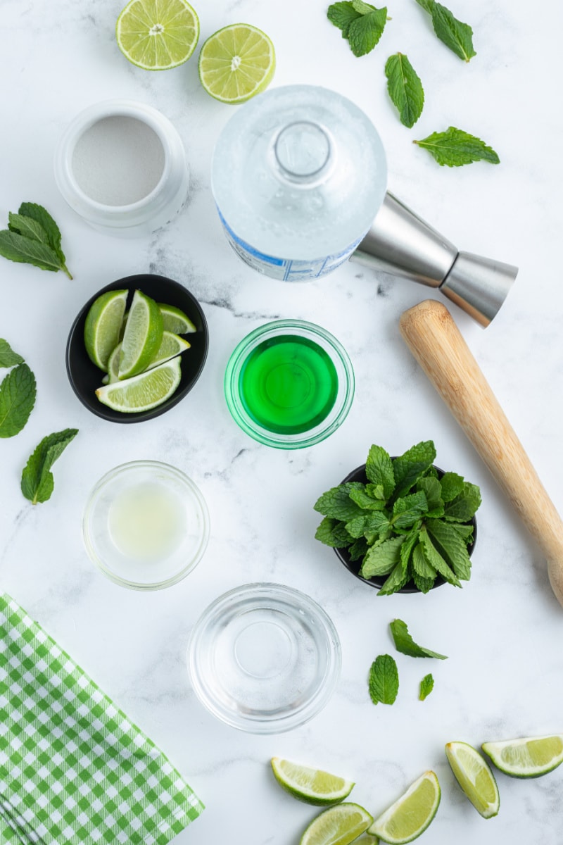 ingredients displayed for making irish mojitos