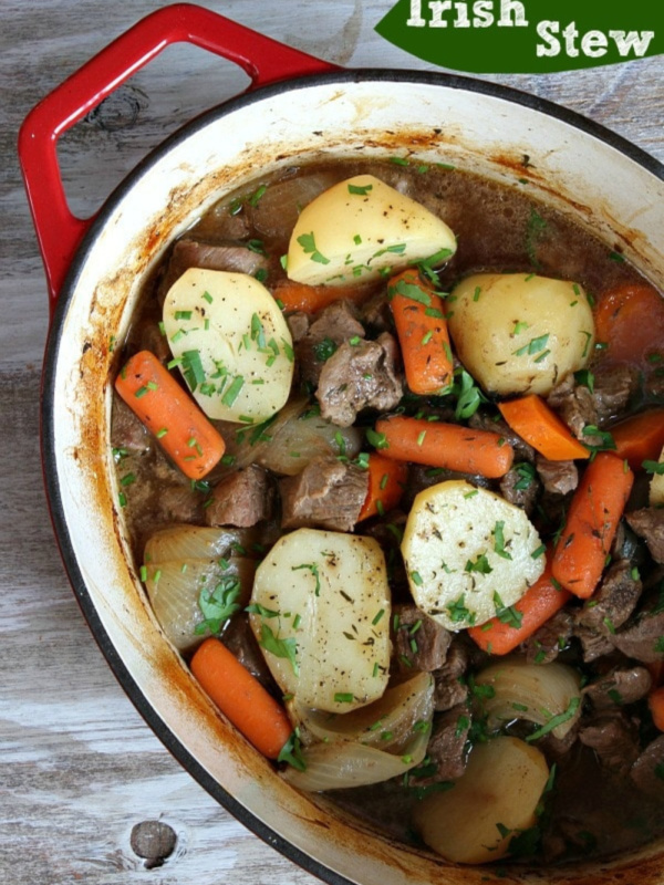 irish stew in a casserole dish