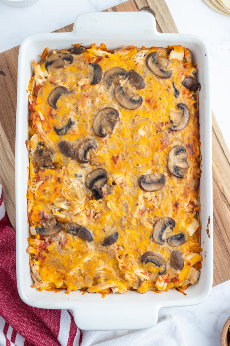 king ranch chicken casserole in casserole dish