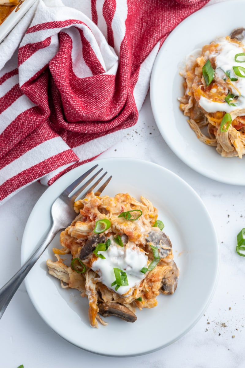 serving of king ranch chicken casserole on plate