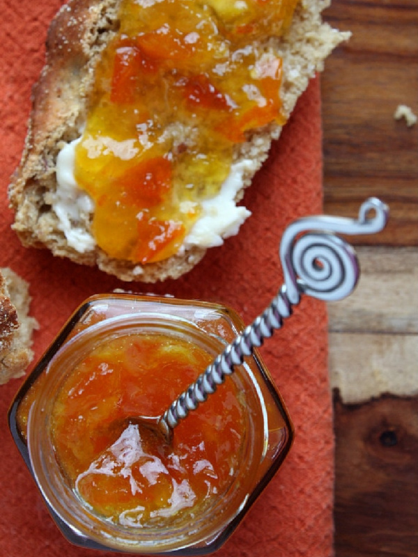 kumquat marmalade in a jar and spread on bread