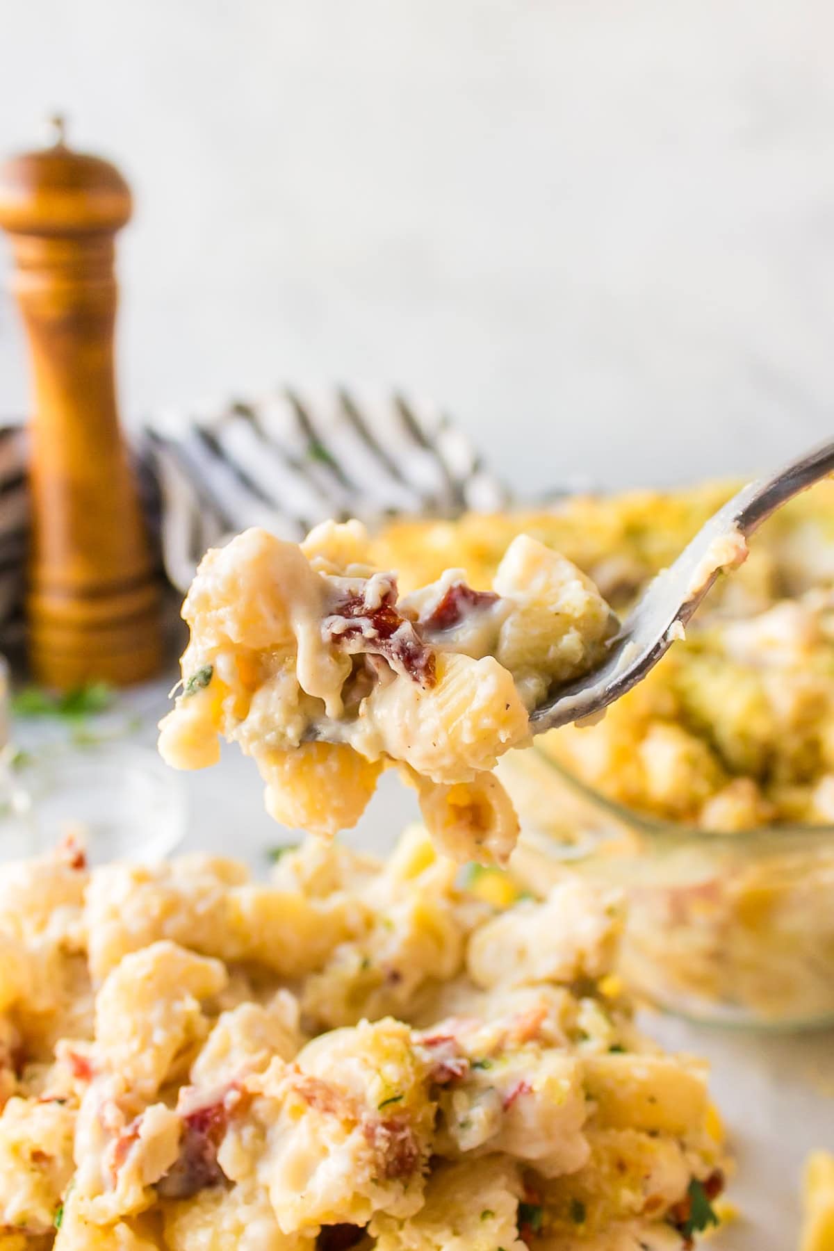 spoonful of bacon macaroni and cheese