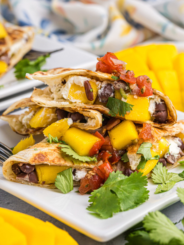 mango black bean goat cheese quesadilla stacked