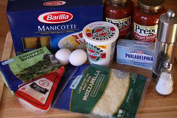 Ingredients for Spinach and Cheese Stuffed Manicotti