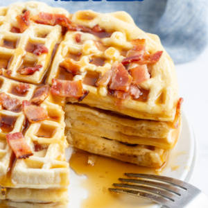 pinterest image for maple bacon waffles