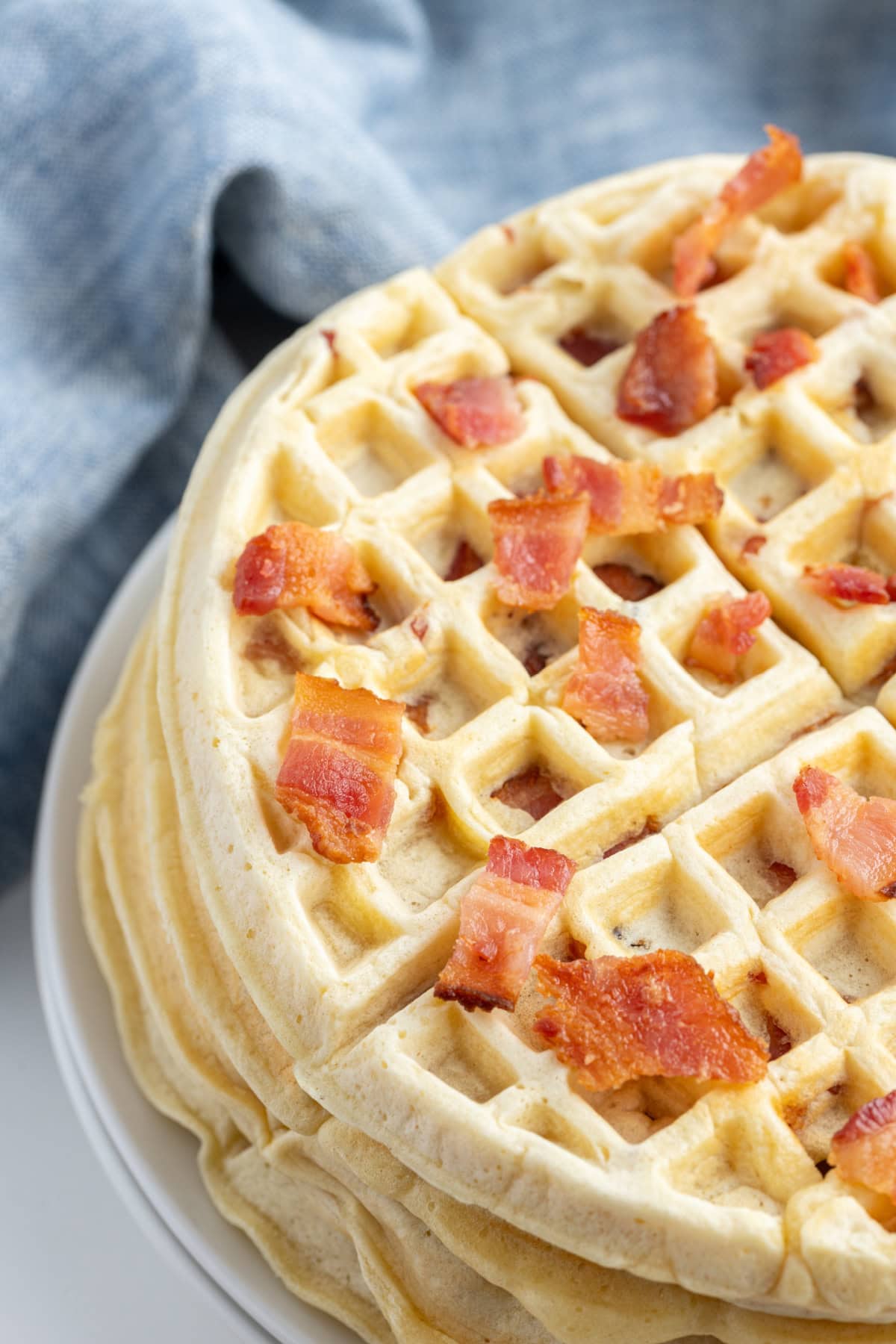 looking down onto maple bacon waffles