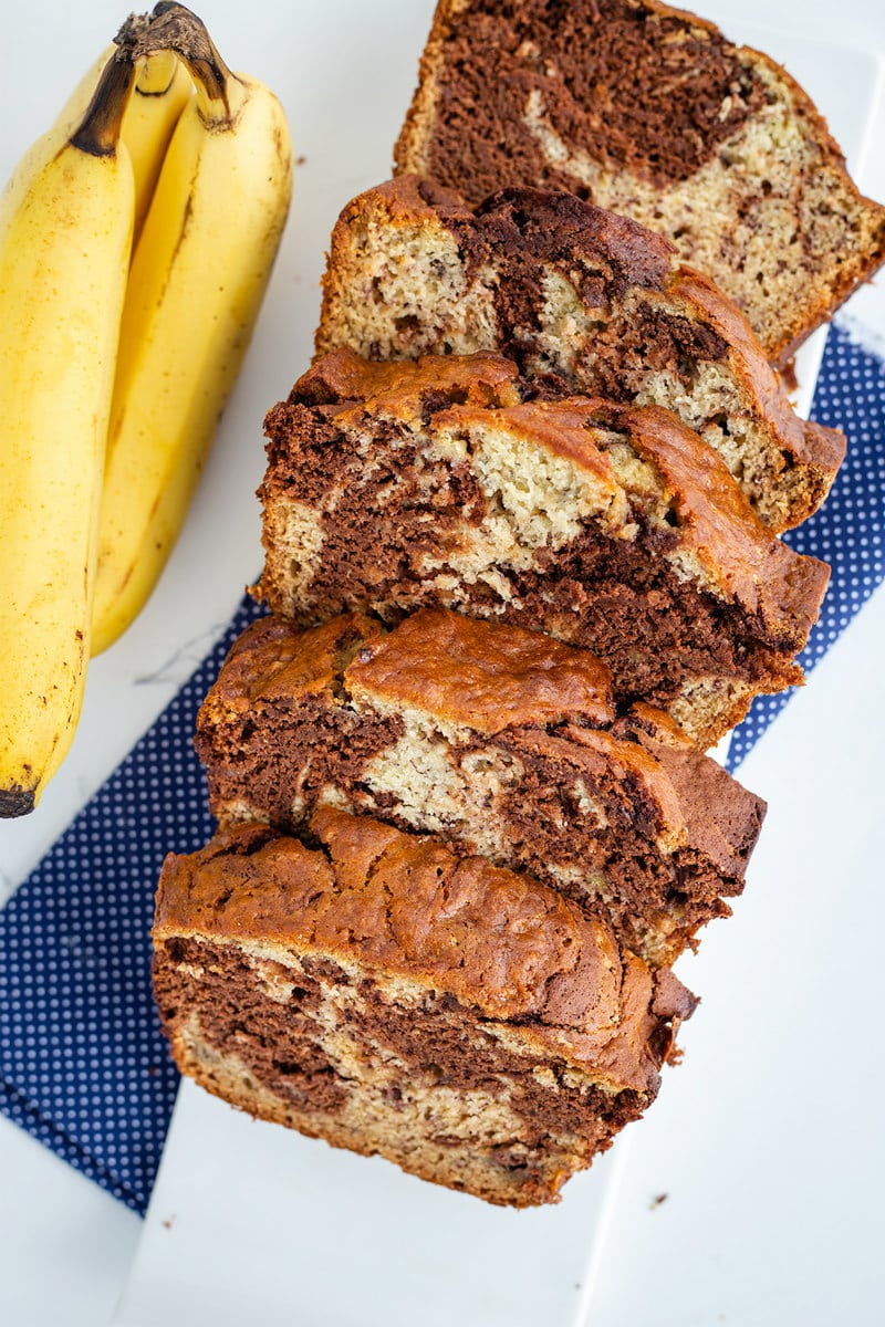 Sliced Marbled Chocolate Banana Bread