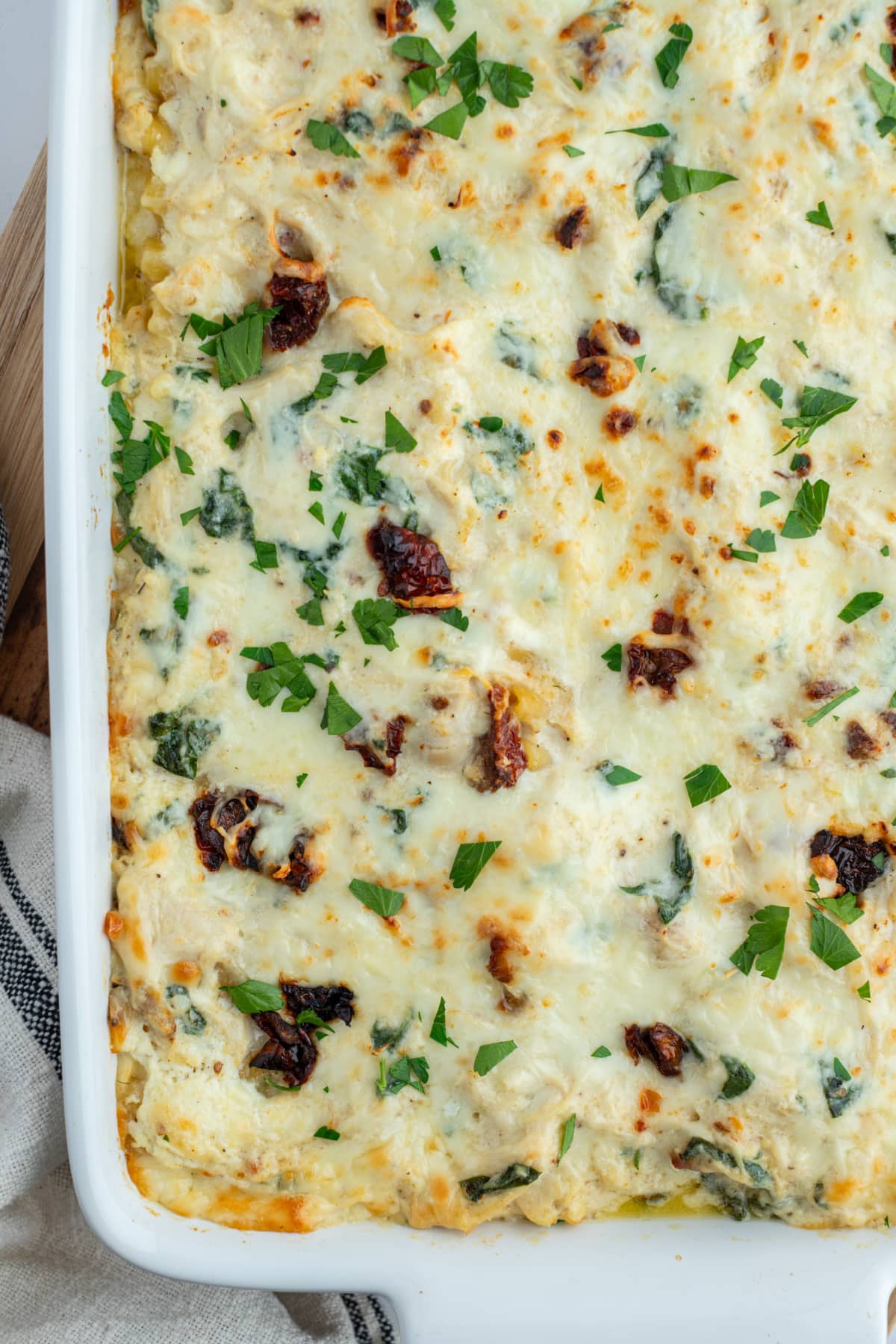 marry me chicken lasagna in baking dish