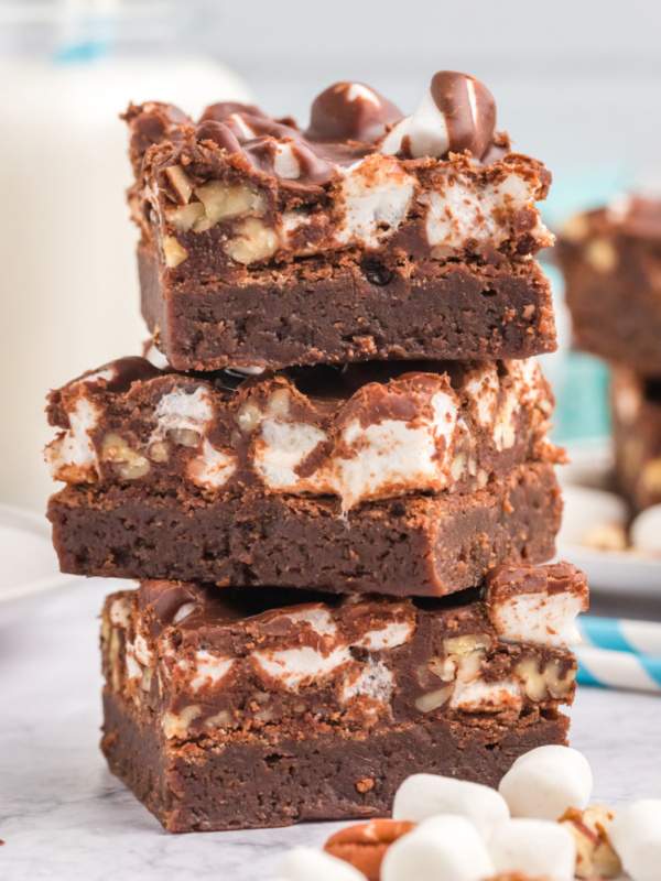 stack of three mississippi mud brownies