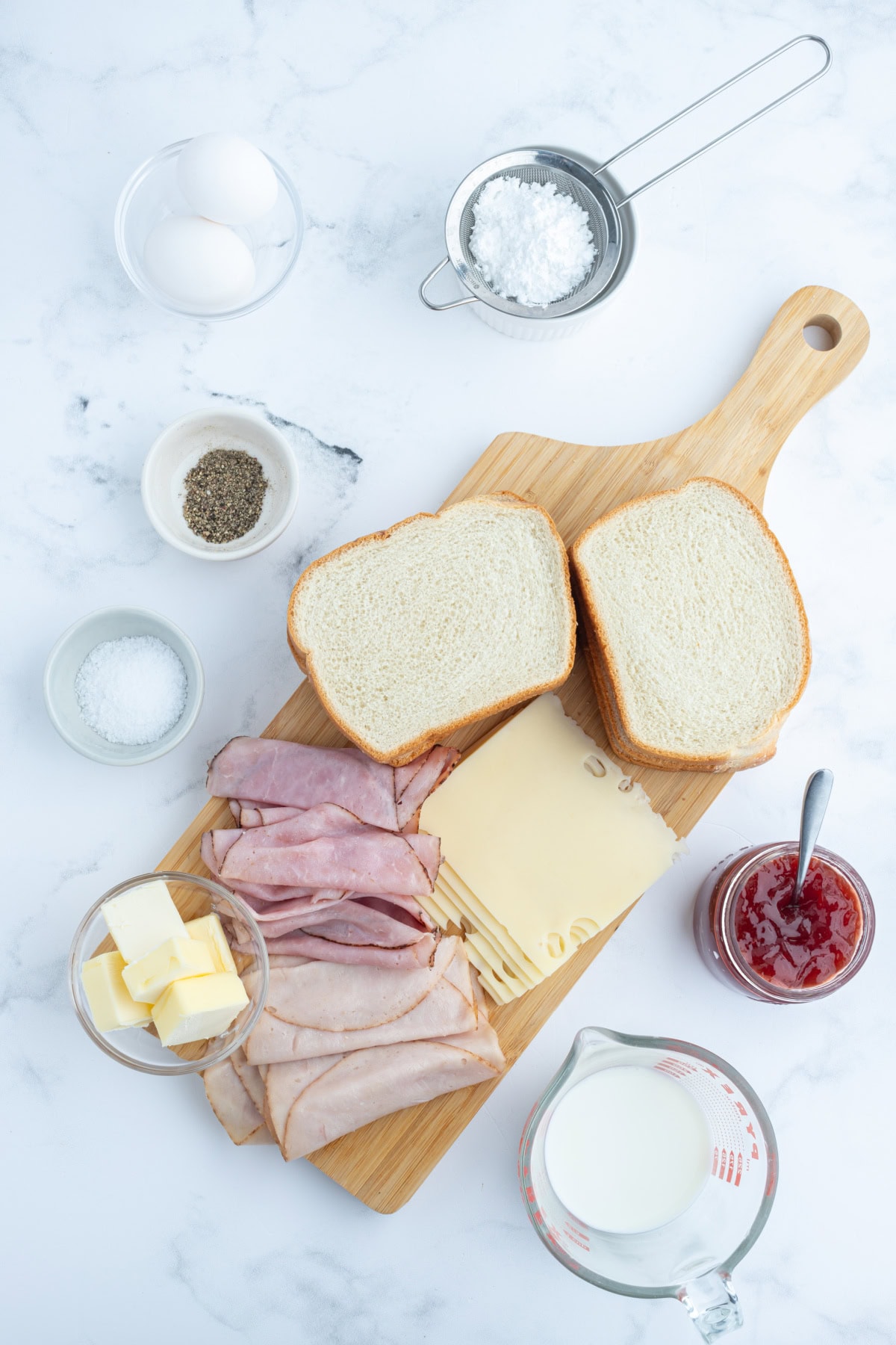 ingredients displayed for making monte cristo