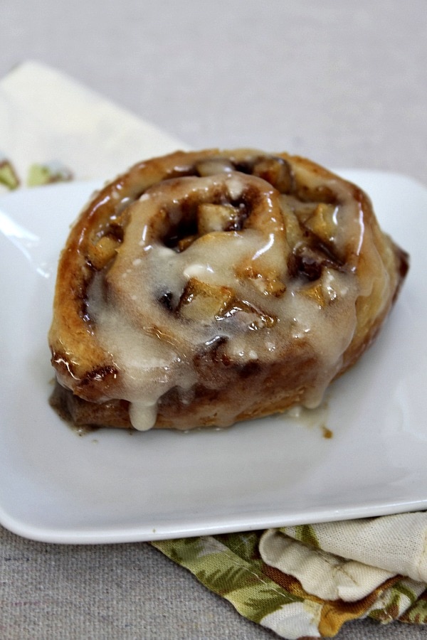 No Yeast Apple Cinnamon Roll on a white plate