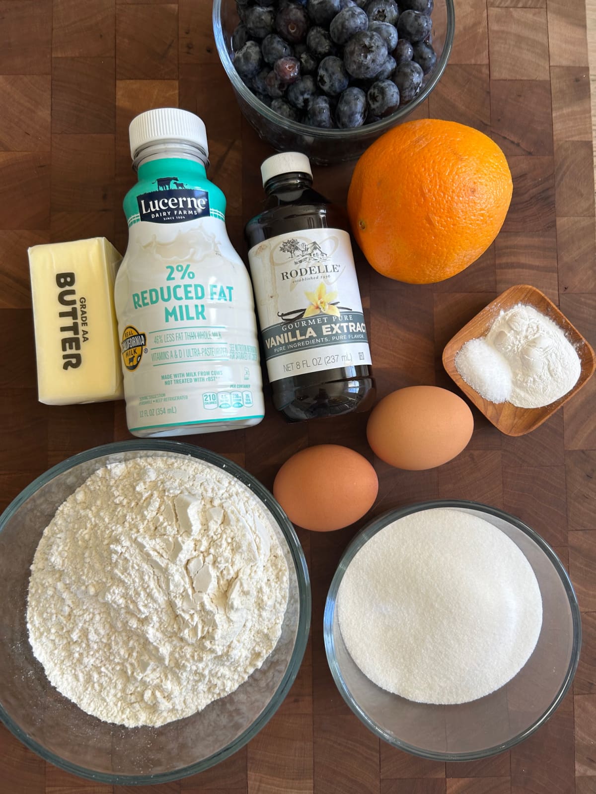 ingredients shared for making old fashioned blueberry muffins