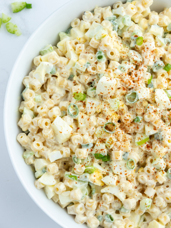 old fashioned macaroni salad in a bowl