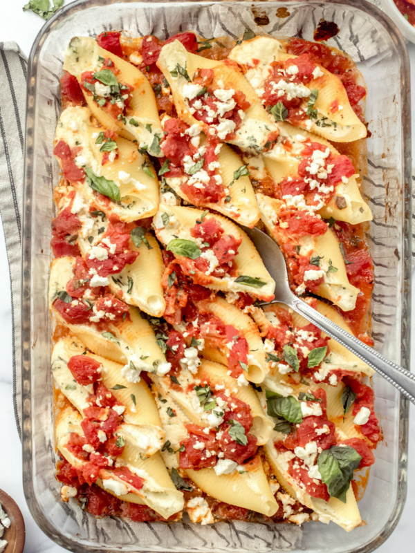 casserole dish of stuffed pasta shells