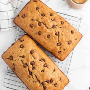 two loaves of peanut butter chocolate chip banana bread