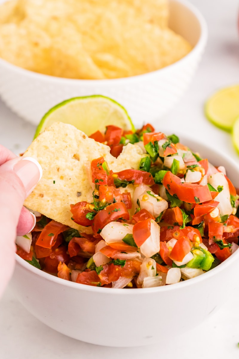 chips with pico de gallo in a bowl