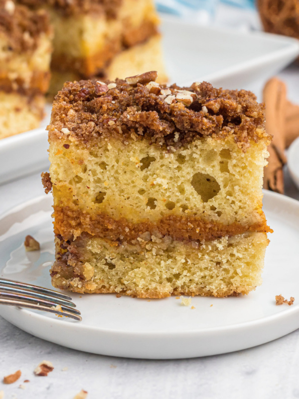 slice of pumpkin coffee cake on a plate