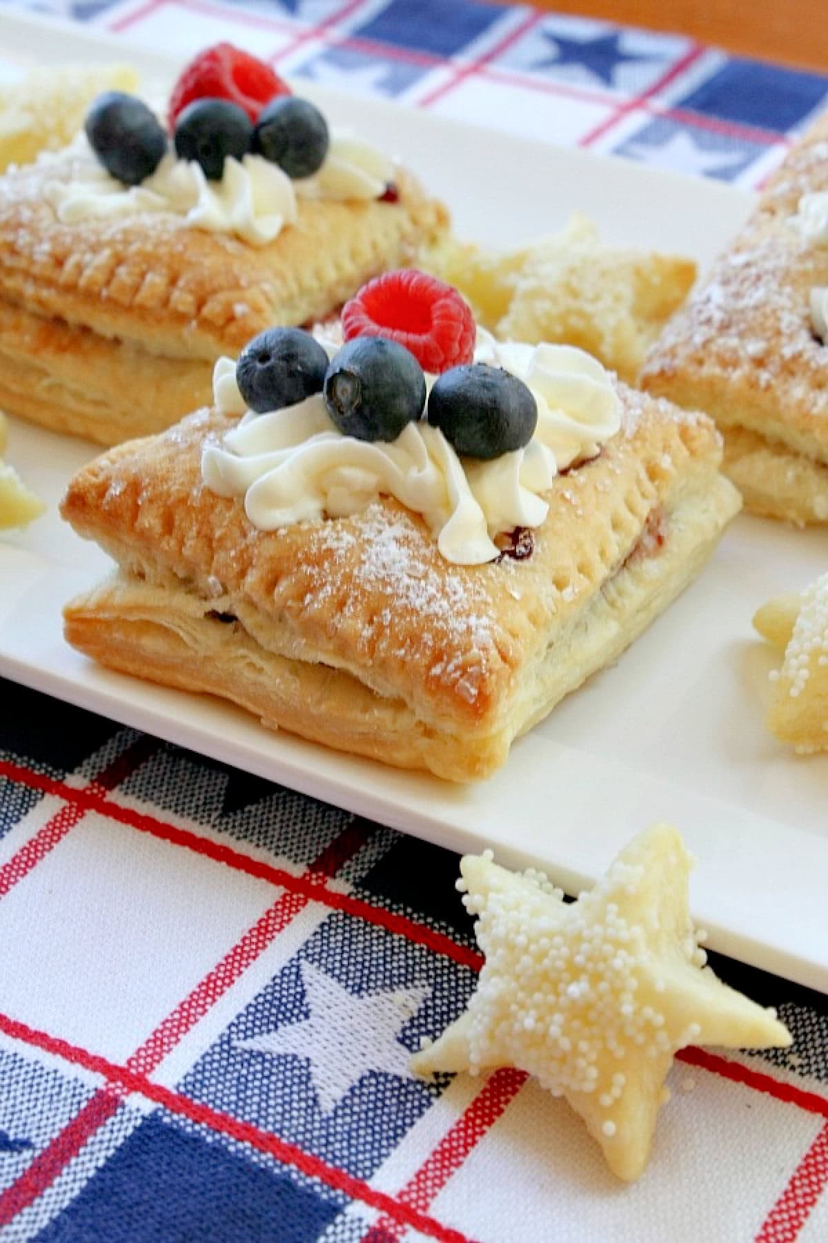 red white and blue pastries on white plate