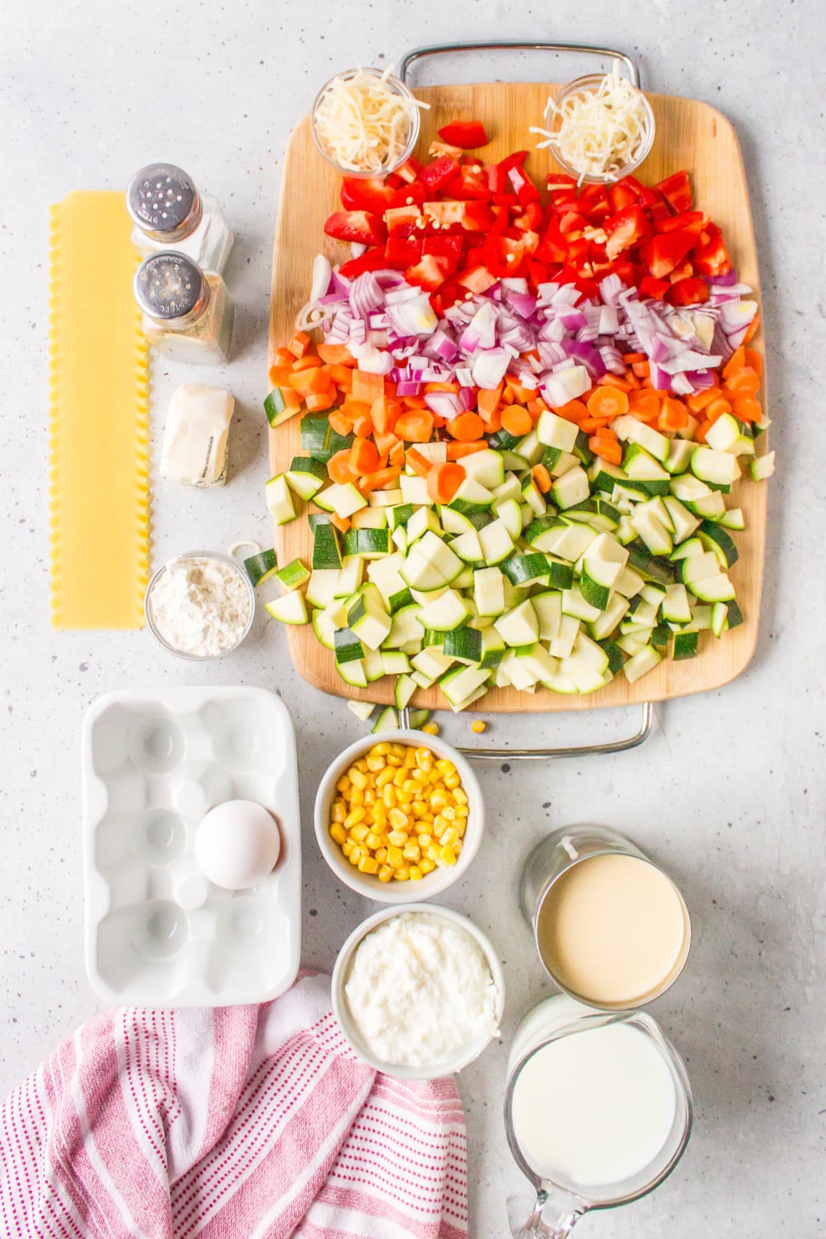 ingredients displayed for making roasted vegetable lasagna roll ups