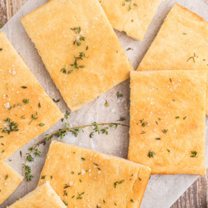 pieces of salted thyme flatbread