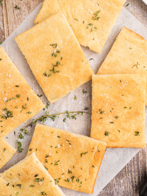 pieces of salted thyme flatbread