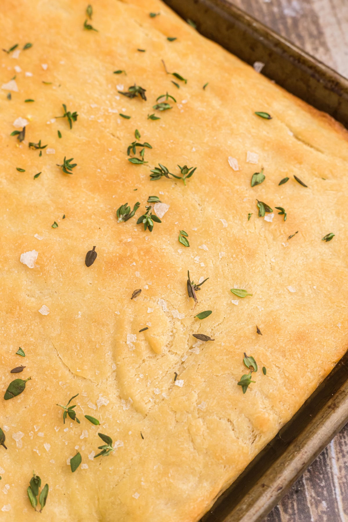 salted thyme flatbread on pan